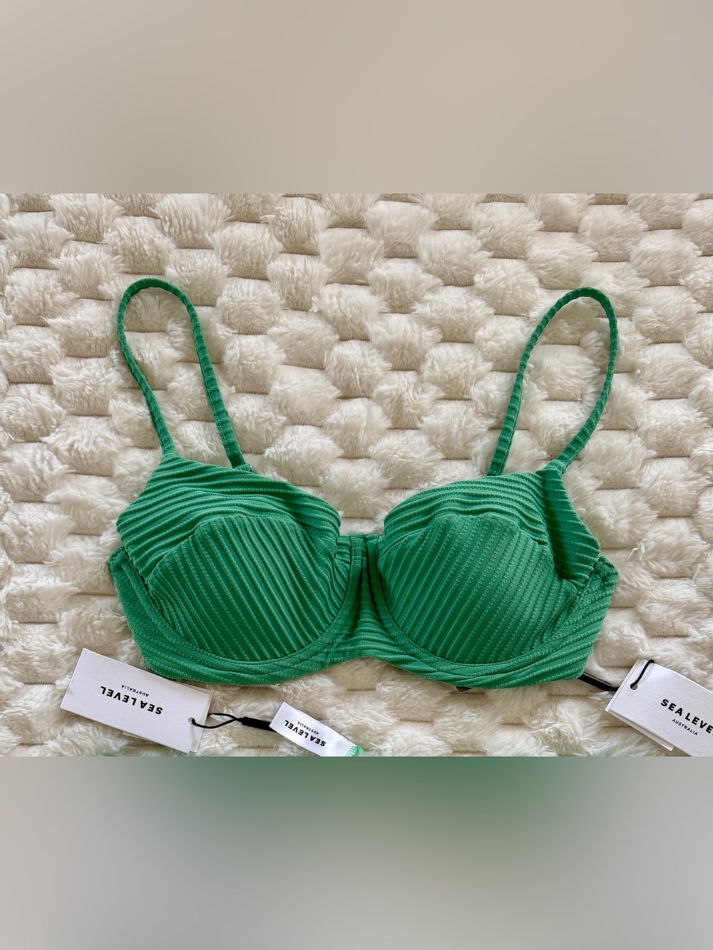 NWT - Sea Level C/DD Ribbed Balconette Bra Bikini Top - Spinnaker Moss Green